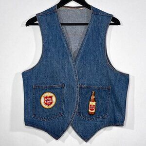 VTG Open Front Vest With Lone Star Beer Patches Size M *NO TAGS